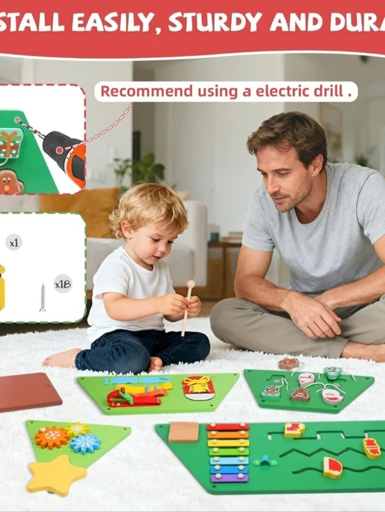 Wooden Tree Wall Busy Board, Sensory Wall Panel for Kids - Picture 5 of 6